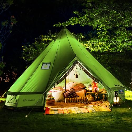 Canvas Bell Yurt Tent with Stove Jack, Waterproof Luxury 4 Season Tents for Family Outdoor Camping 100% Cotton Green Glamp...