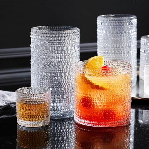 Glavers 2 Gallon Beverage Dispenser Clear Glass Hobnail Beaded Jug, Tight Lid, Side Press Stainless Steel Spigot. Cocktail...