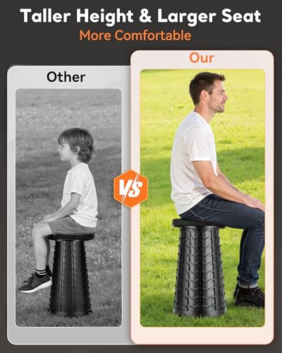 Portable Heavy Duty Collapsible Stool - Wide Seat, Extra Tall & Height Adjustable Stool - Retractable Folding Chair for Ca...