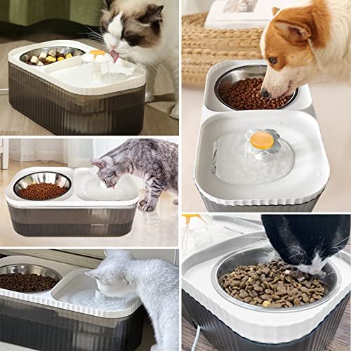 Suertree Cat Water Fountain Food Bowl Stainless Steel, 101oz/3L Automatic Pet Water Fountain, Dog Water Dispenser with Sma...