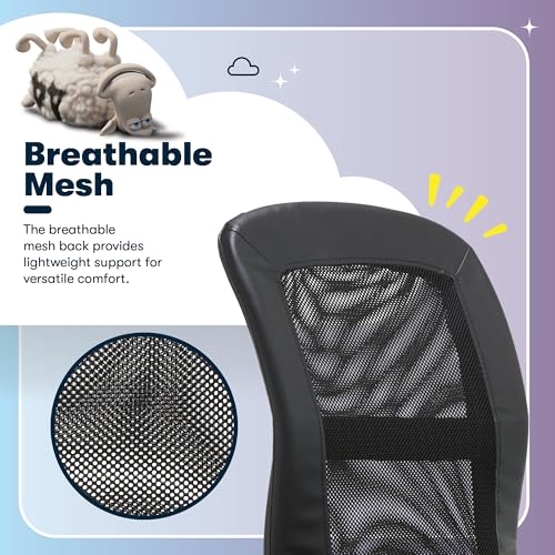 Serta Essential Armless TaskChair, Small Desk Chairs with Wheels, Breathable Mesh Back and Faux Leather, Quality Foam Cush...