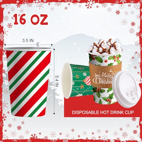 36 Sets/ 108 Pcs Christmas Paper Cups 16 oz Disposable Xmas to Go Coffee Drinking Cups with Lids and Sleeves Xmas Hot Coco...