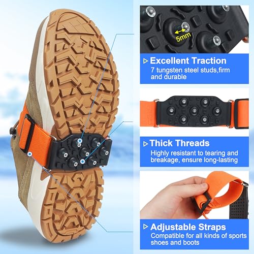 Ice Cleats Mid-Sole Snow Traction Cleats Crampons for Shoes and Boots Rotatable Non Slip Ice Grippers Overshoe with 7 Tung...