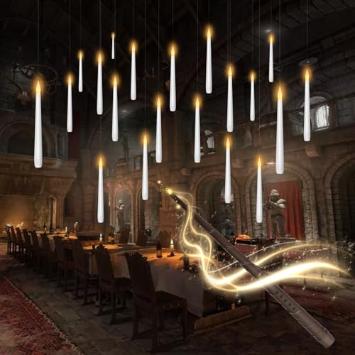 kakoya Flameless Floating Candles with Wand，20 Pcs Magic LED Hanging Taper Candles，Flickering Battery Operated Taper Candl...