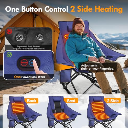 Slendor Oversized Heated Camping Chair with 2000mAh Battery, Padded & Pillow Heated Rocking Chair, 3 Adjustable Heat Setti...
