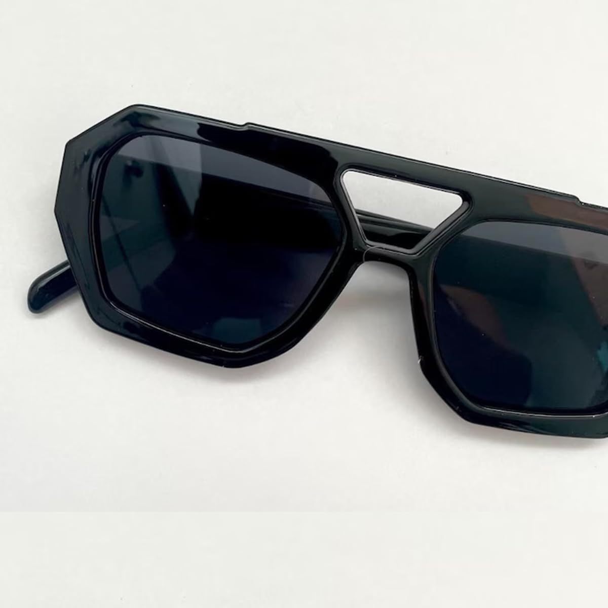 ADE WU Trendy Designer Hexagon Aviator Sunglasses for Women Thick Frame Double Bridge Geometric Sun Glasses Black & Leopard Print