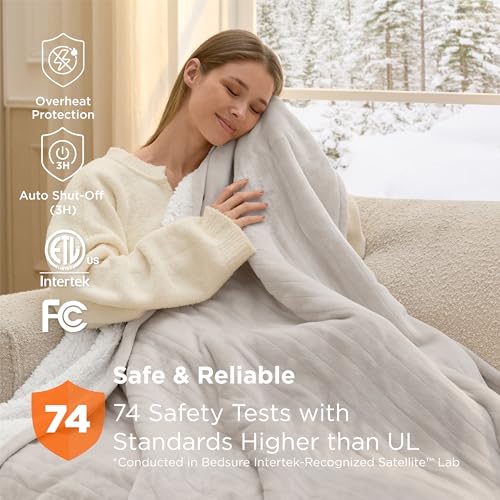 Bedsure Heated Blanket Throw Blanket - Fast Heating Electric Blanket, Soft Flannel Heated Throw with 4 Time Settings, 6 He...