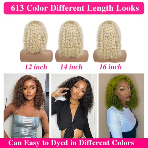 12 Inch 613 13x6 Lace Front Wigs Human Hair Blonde Bob Human Hair Wigs Short Curly Bob Wigs for Black Woman Glueless 613 Frontal Wigs Pre Plucked With Baby Hair 180% Density