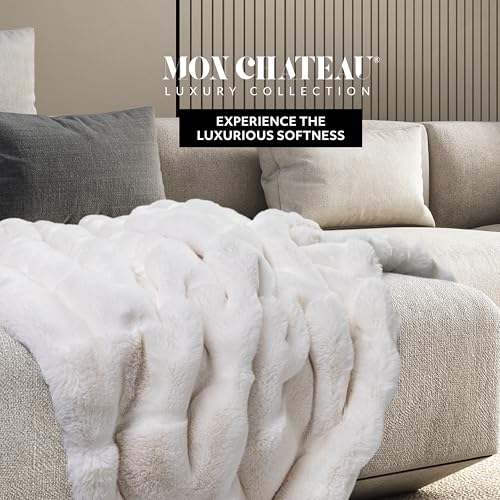 Mon Chateau 60" x 70" Hearthside Faux Fur Throw Blanket, Reversible Soft Blanket for Queen-Size Bed, Couch, or Sofa, Cozy ...