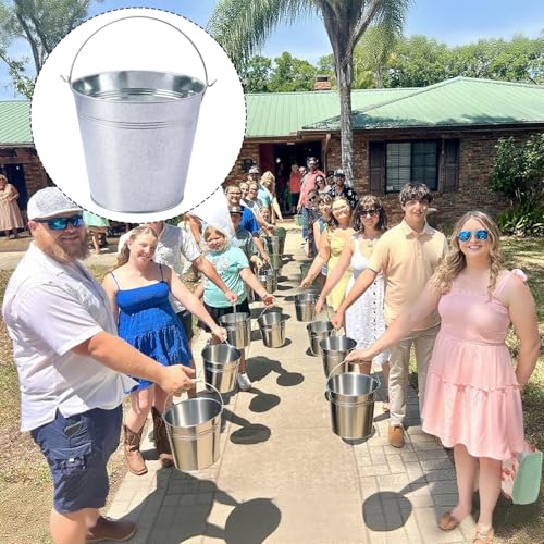 Biugaaufai 12 Pack 7 Inch Galvanized Metal Buckets with Handles, Rustic Metal Ice Buckets for Party Decor, Wedding Favors,...