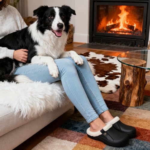 Beslip Classic Fur Lined Clogs Waterproof Winter Fuzzy Slippers for Women Men Indoor and Outdoor