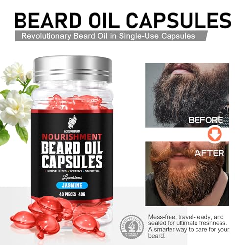 aokur Beard Oil Capsules for Men – Softens, Strengthens & Hydrates with Grape Seed & Camellia Oils – Mess-Free Single-Use ...