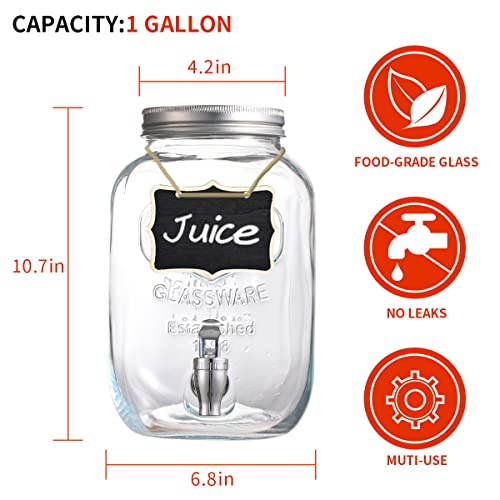 Eleganttime 1 Gallon Glass Drink Dispensers for Parties,2 Pack Beverage Dispenser with Fruit Infuser,Laundry Detergent Dis...