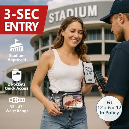 Veckle Clear Fanny Pack Stadium Approved - Waist Range 33” - 47“ Transparent Belt Bag for Women Men Clear Bag for Stadium ...