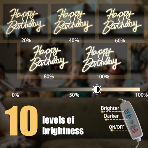 Happy Birthday Neon Signs,Adjustable LED Neon Light Sign Backdrop powered by USB,Light Up Colorful Bday Neon Lights for Ba...