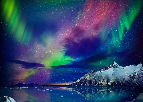 BELECO 7x5ft Fabric Gorgeous Northern Lights Backdrop Norway Aurora Borealis Alaska Snow-Capped Mountains and Sea View Bac...