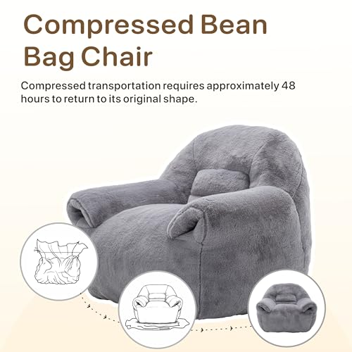 Chifee & Vingol Bean Bag Chair with Back Support, Oversized Bean Bag Couch for Adults and Kids Cozy Chair for Living Room Bedroom Dormitory,Gray