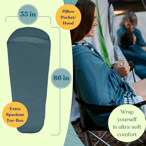 Sleeping Bag Liner for Hot or Cold Weather Camping, Ultra-Soft, Washable 86x35" , Lightweight & Anti-Static Polyester Kni...