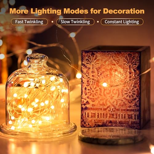 20 Pack LED Fairy Lights Battery Operated,3 Features Blinking Slowly Blinking & just on 7FT 20 LED Waterproof Mini Twinkle...