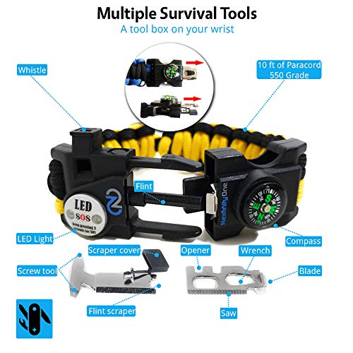 Nexfinity One Survival Paracord Bracelet - Tactical Emergency Gear Kit with SOS LED Light, 550 Grade, Adjustable, Multitoo...