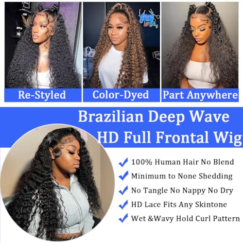 13x6 Deep Wave Lace Front Wigs Human Hair 18 Inch HD Transparent Lace Frontal Wigs Human Hair Deep Wave Wigs For Women 200 Density Deep Curly Wigs Pre Plucked With Baby Hair