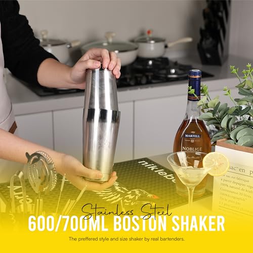 Nikleberry Premium 20 Piece Cocktail Shaker Set with Weighted Boston Shaker and Stand | Bartender Kit with Large Spill Cat...