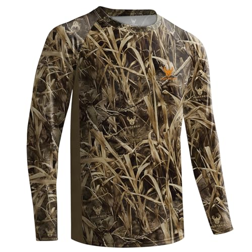 Huntrex Men's Camo Hunting Shirt with Zipper Pocket – UPF 50+ Fishing Shirts Sun Protection Long Sleeve Quick-Drying