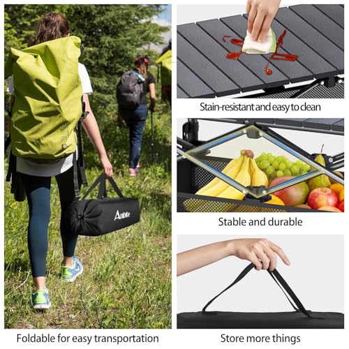 Anbte 3ft Aluminum Roll Top Camping Table, 2 Adjustable Height Camping Table Folding with Storage Net & Bag Lightweight Ro...