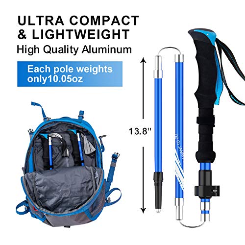 BISINNA Collapsible Trekking Hiking Poles- 2 Pack Folding Aluminum Walking Sticks with Quick Lock System 4 Season Accessor...