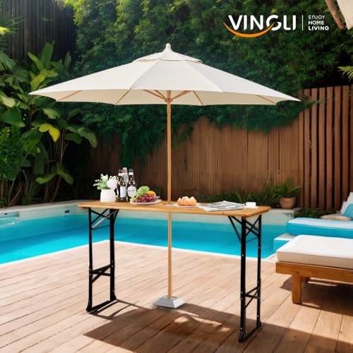 VINGLI 67 Inch Wooden Folding Picnic Table, Picnic Beer Table with Umbrella Hole, Adjustable Heights (29.5" Sitting & 41....