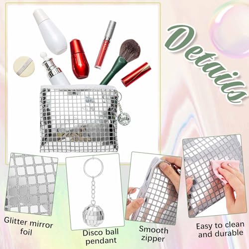 Locmeo 6 Pack Disco Makeup Bags Pop Star Party Favors Portable Glitter Sequin Mirror Cosmetic Organizer with Zipper, Suit ...