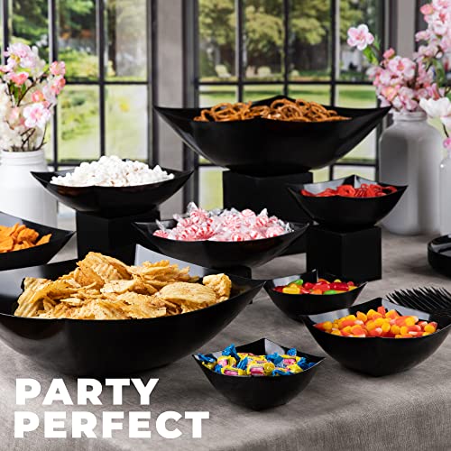 PLASTICPRO Disposable Square Serving Bowls, Party Snack or Salad Bowl, Plastic Black Pack of 4, 32 OUNCE, Black