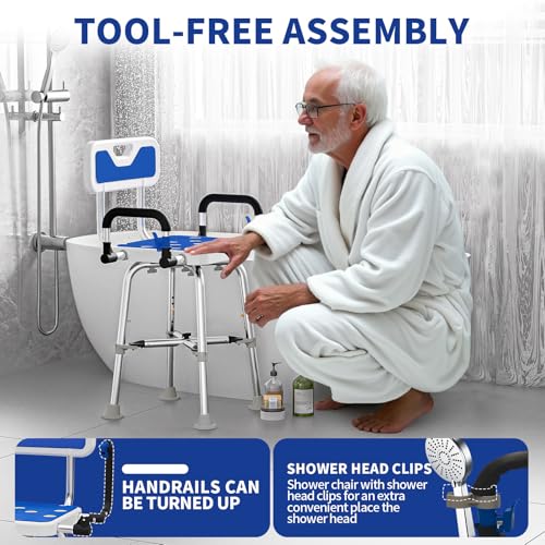 Shower Chair for Seniors Elderly Handicap Disabled Or Bariatric Adults, Heavy Duty 500 Lbs,Bench Seat for Inside Shower St...
