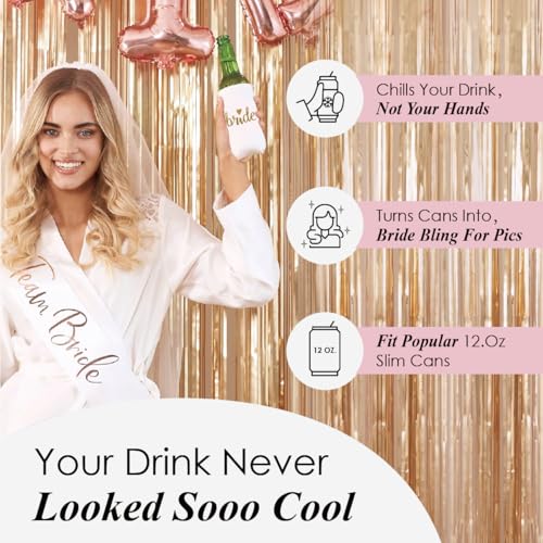 PartyGifts&Beyond Bridesmaid Gifts Can Cooler 10Packs Bachelorette Party Decorations Slim Can Cooler Bride Squad Can Sleev...