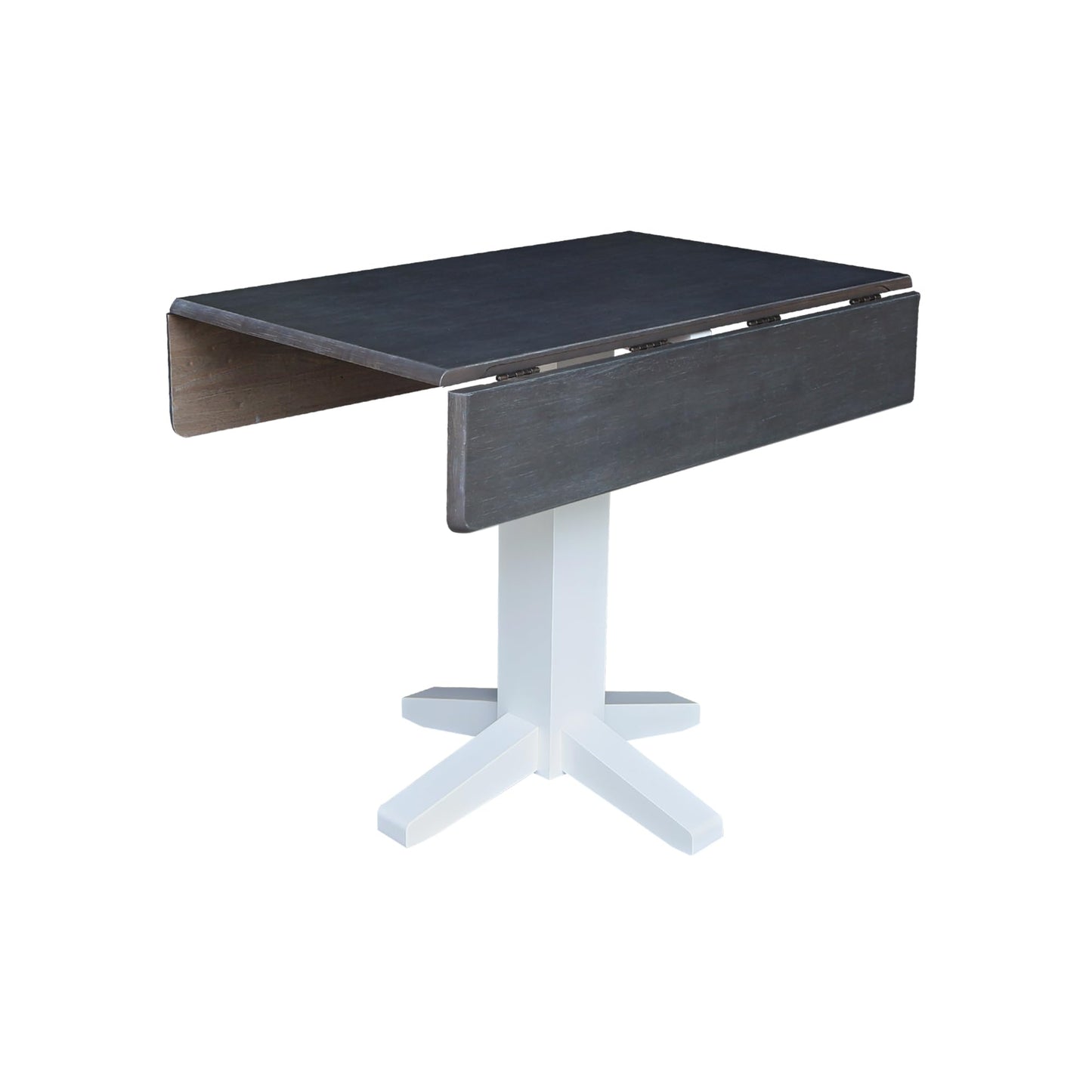 Solid Wood 36" Square Dual Drop Leaf Dining Table, White/Heather Gray