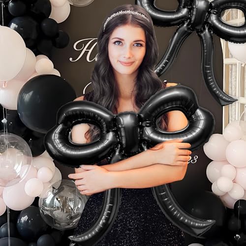 4 Pcs Bow Birthday Decorations Black Bow Balloons Bow Party Decorations Giant Foil Balloon for Girl Women Baby Shower Brid...