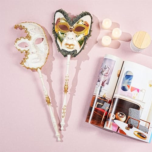YU FENG Venetian Masquerade Mask Set, Adult Carnival Costume Mask on Stick for Mardi Gras, Masquerade Ball & Party Decor