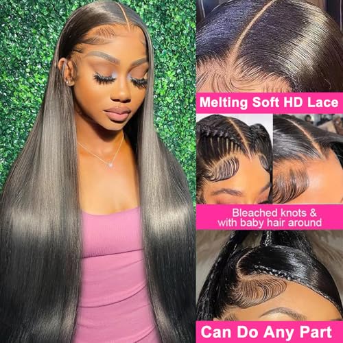 13x6 Lace Front Wigs Human Hair Pre Plucked 22Inch Straight Lace Front Wigs Human Hair 180% Density Wigs For Black Women Wigs with Baby Hair Natural Black