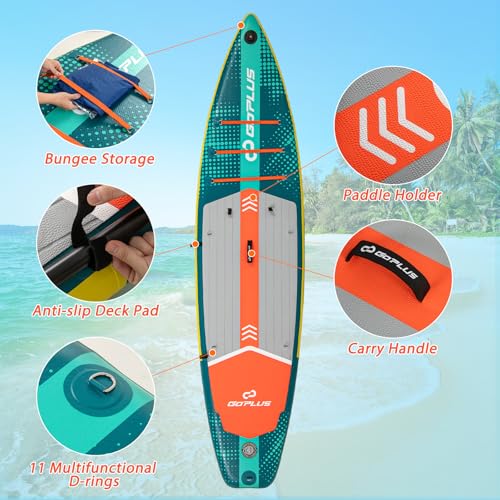 Goplus Inflatable Stand Up Paddle Board for Adults, 11FT SUP w/Premium Kayak Seat, Adjustable Paddle, Leash, Hand Pump, Re...