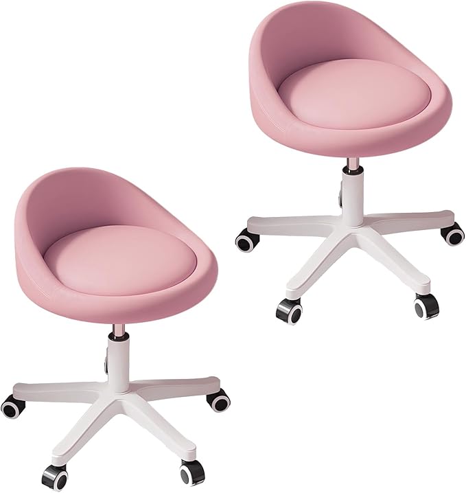 Walktory Round Rolling Stool with PU Leather Low Backrest, Hydraulic Height-Adjustable Swivel Chair for Spa, Salon, Tattoo, Massage, or Medical Office