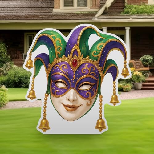 Yookeer Mardi Gras Mask Decoration Outdoor 47 Inch Carnival Backdrop Set Large Venetian Mask Photo Prop Board Giant DIY Ma...