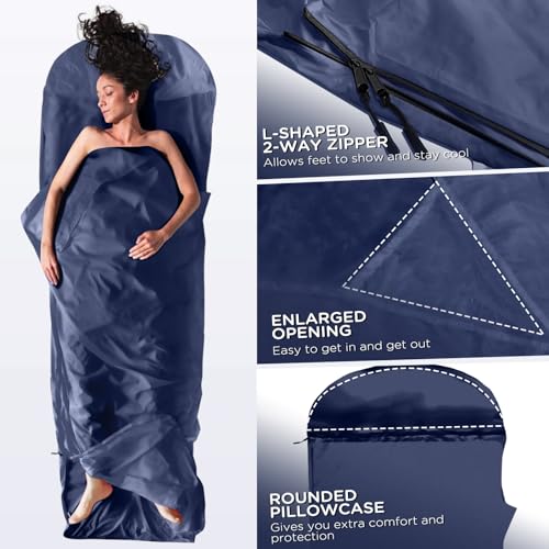 JAICOM Ultralight Sleeping Bag Liner - 5.3 oz Washable Adult Sleep Sack & Travel Sheets, Self Tan Sleep Sack with Two-Way-...