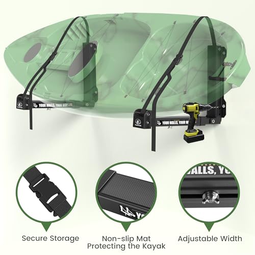 GanFindX Foldable Kayak Wall Rack | Heavy-Duty 9.5-13.8" Kayak Storage Rack Hanger & Plastic Buckle Straps, Indoor/Outdoor...