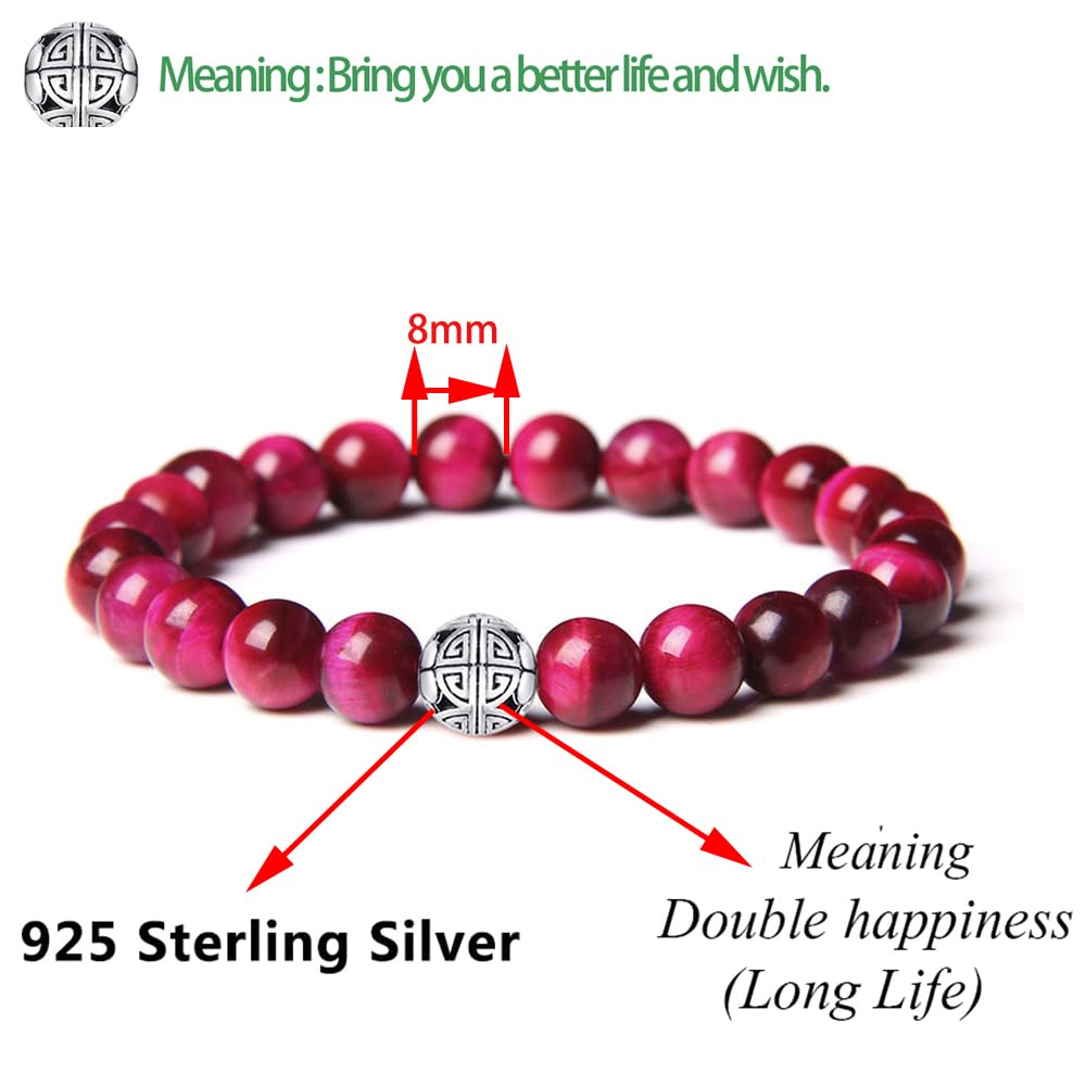 MetJakt Healing Crystals Beaded Bracelets for Womens Natural Gemstone 8mm Beads Stretch Bracelets with 925 Sterling Silver Doubl