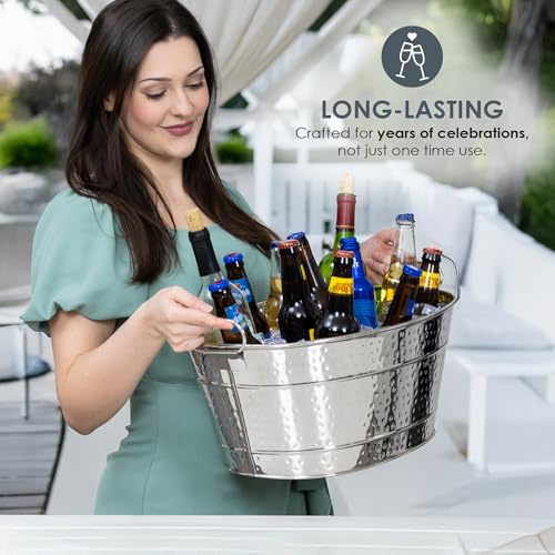 BREKX Stainless Steel Beverage Tub, 15 Quarts (4 Gallon), Rust-Proof, Oval, Multi-Use, Champagne Bucket for Mimosa Bar Sup...