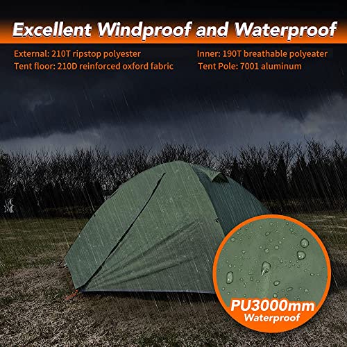 MC TOMOUNT Backpacking Tent 1-2 Person Waterproof Lightweight Double Layer Free-Standing Aluminum Pole for Outdoor Camping...