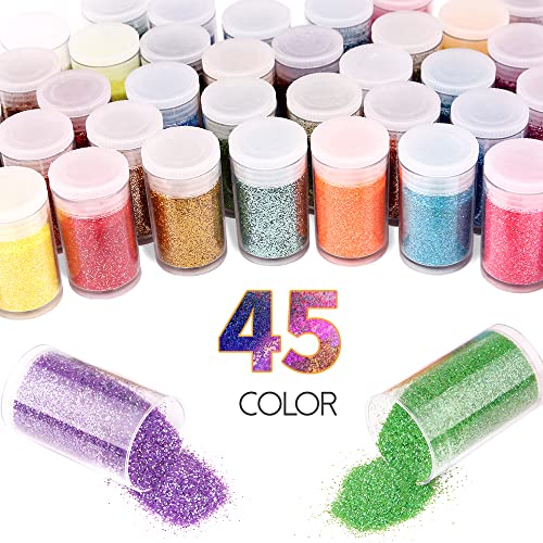 Ultra Fine Glitter 45 Colors Set, Holographic Glitter Powder for Tumblers, Arts and Craft Glitter, Iridescent Glitter for ...