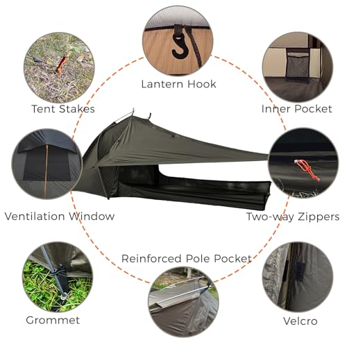 Onewind Ultralight One Person Tent, Waterproof Backpacking Tent and Ultralight Camping Sleeping Bag with Footbox