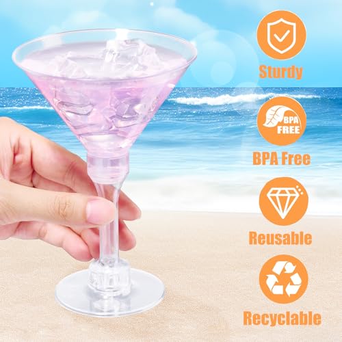25 Pack Plastic Martini Cocktail Glasses - Reusable Tall Cocktail Glasses for Bar, Margarita, Whiskey, Tequila, Dessert Cu...