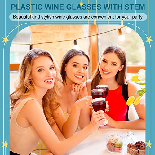 Didaey 48 Pcs Disposable Plastic Wine Glasses 6 oz Party Wine Cups Hard Plastic Drinking Glasses with Stem Stackable Stemm...